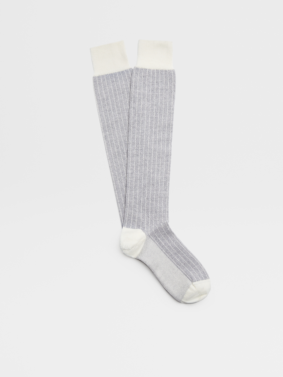 Grey Herringbone Wool and Cotton Mid Calf Socks